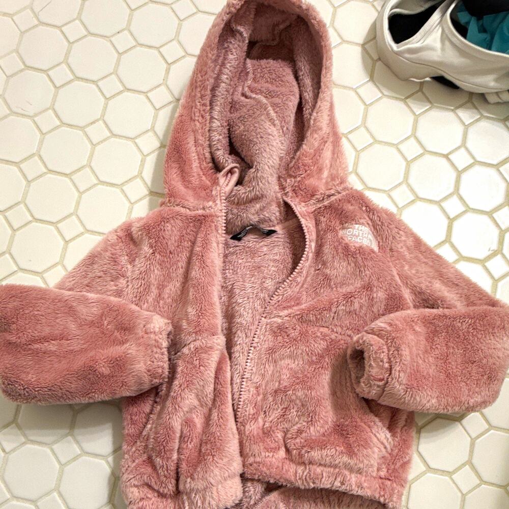 The North Face Girls 4T Pink Hooded Fleece Jacket Full Zip Logo Outdoor